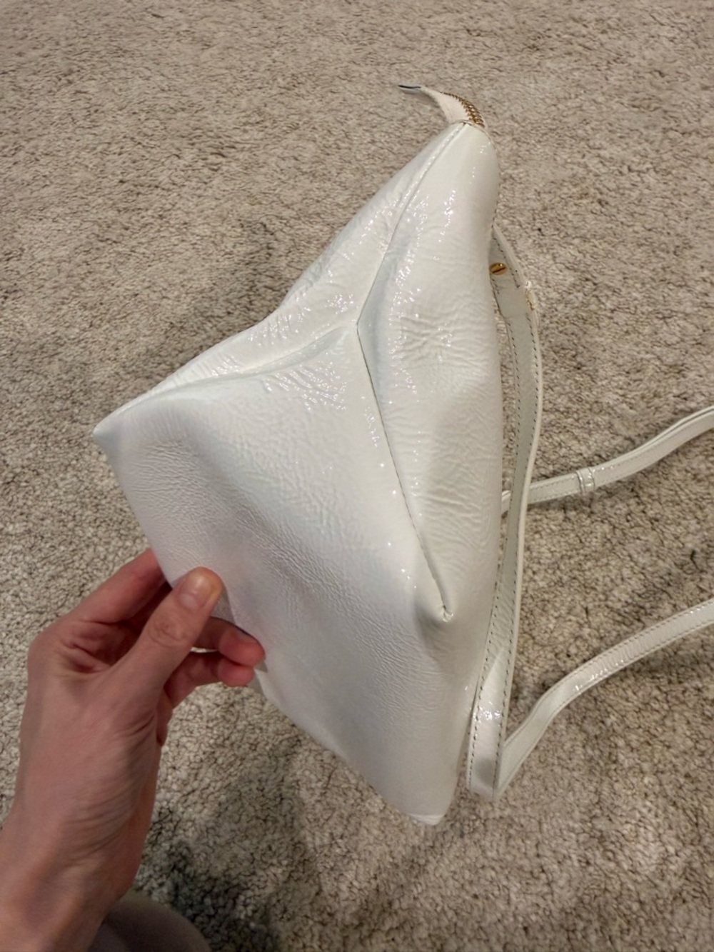KHAITE White Patent Leather Crossbody with Gold Hardware - Picture 15 of 16